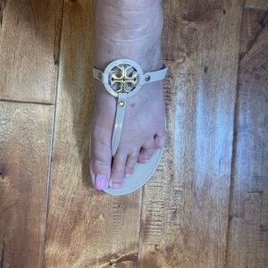 Beige Sandals with Gold Accent